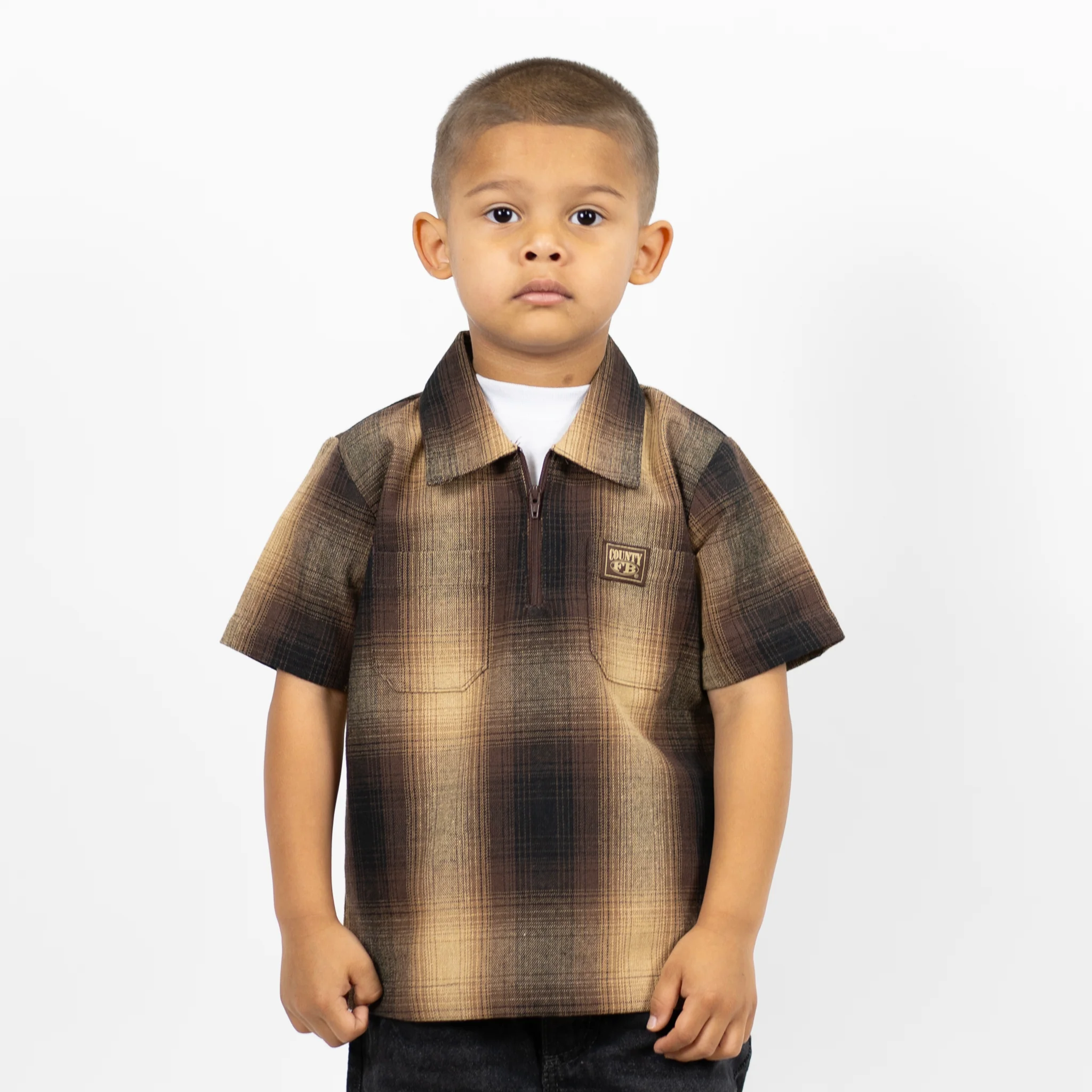 FB County Kids Short Sleeve Checker Zip Shirt - Image 3