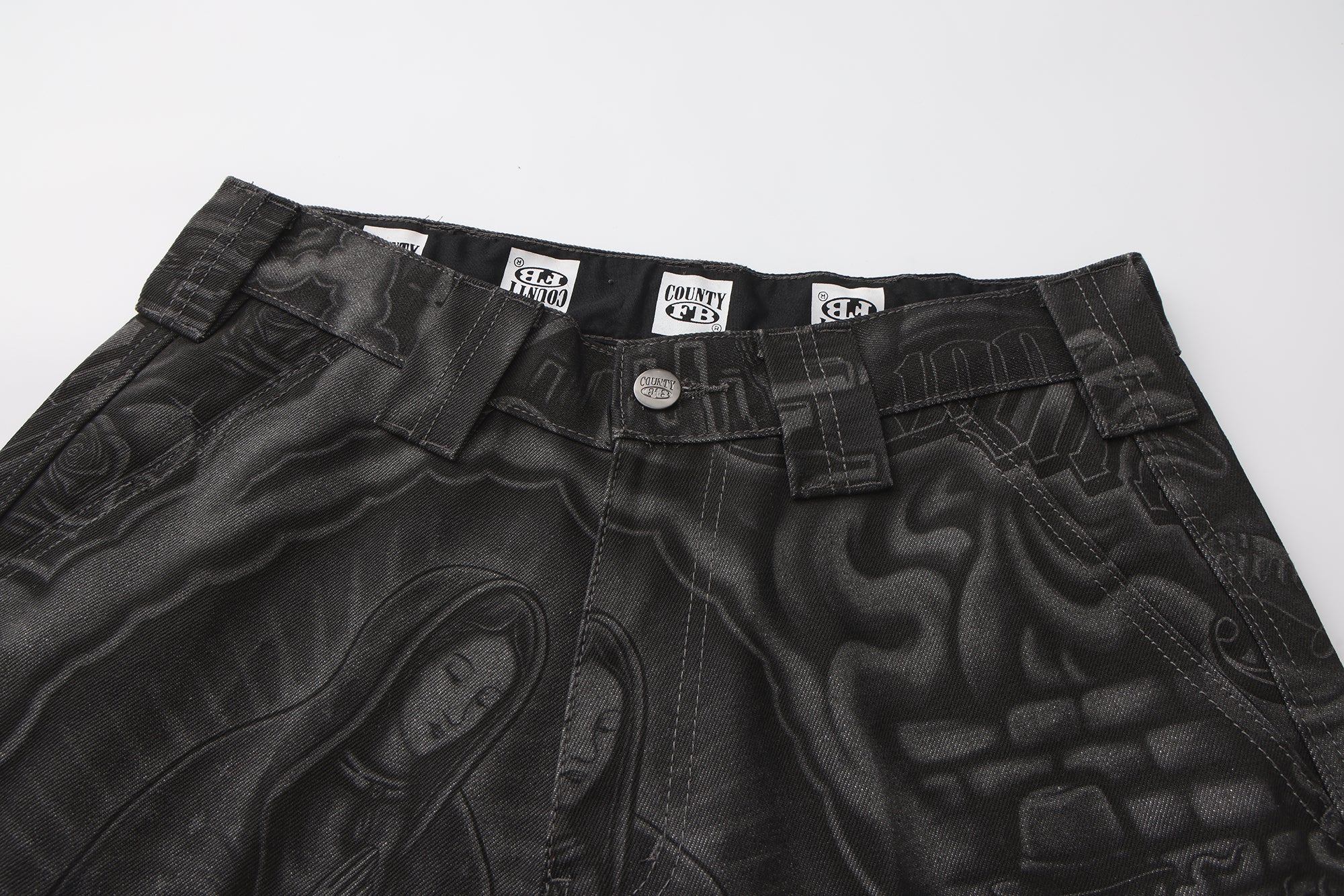 FB County Laser Printed Inked Up Hard Denim Shorts - Image 17