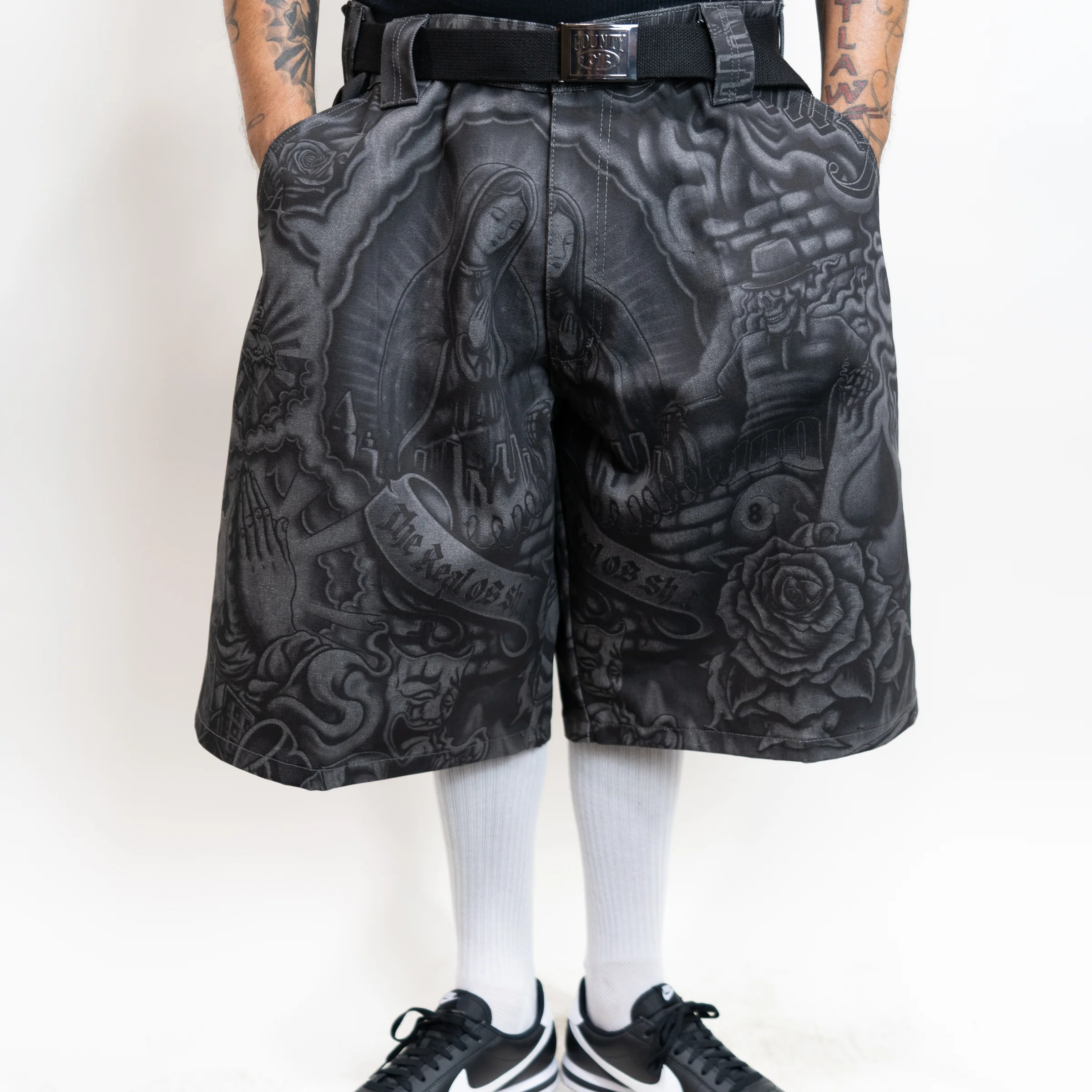 FB County Laser Printed Inked Up Hard Denim Shorts - Image 4