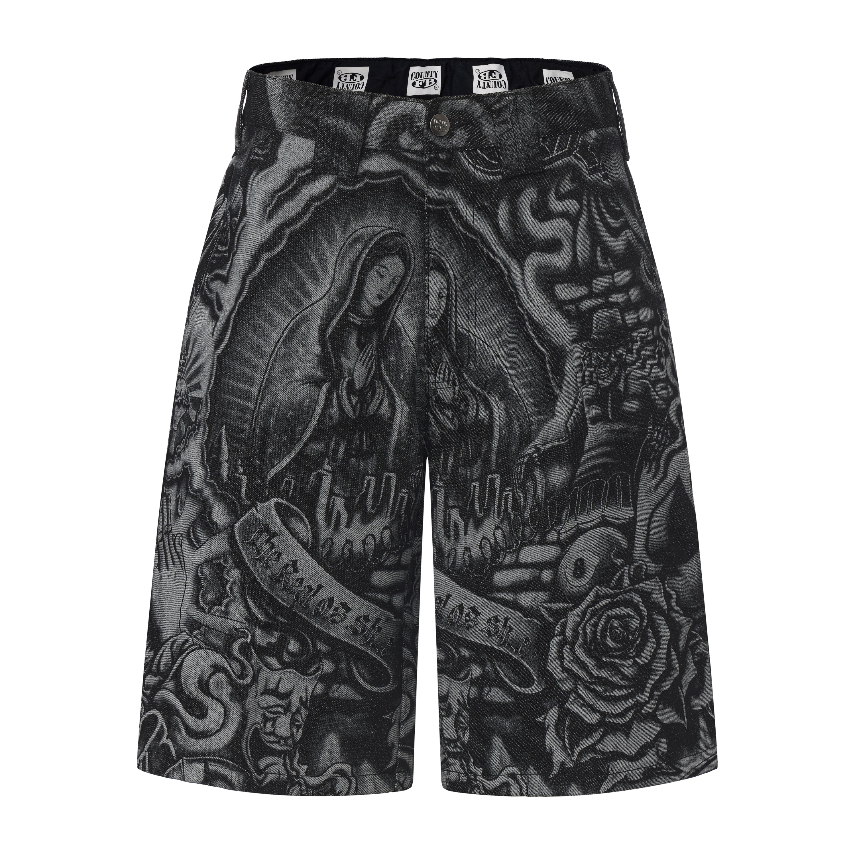 FB County Laser Printed Inked Up Hard Denim Shorts - Image 7