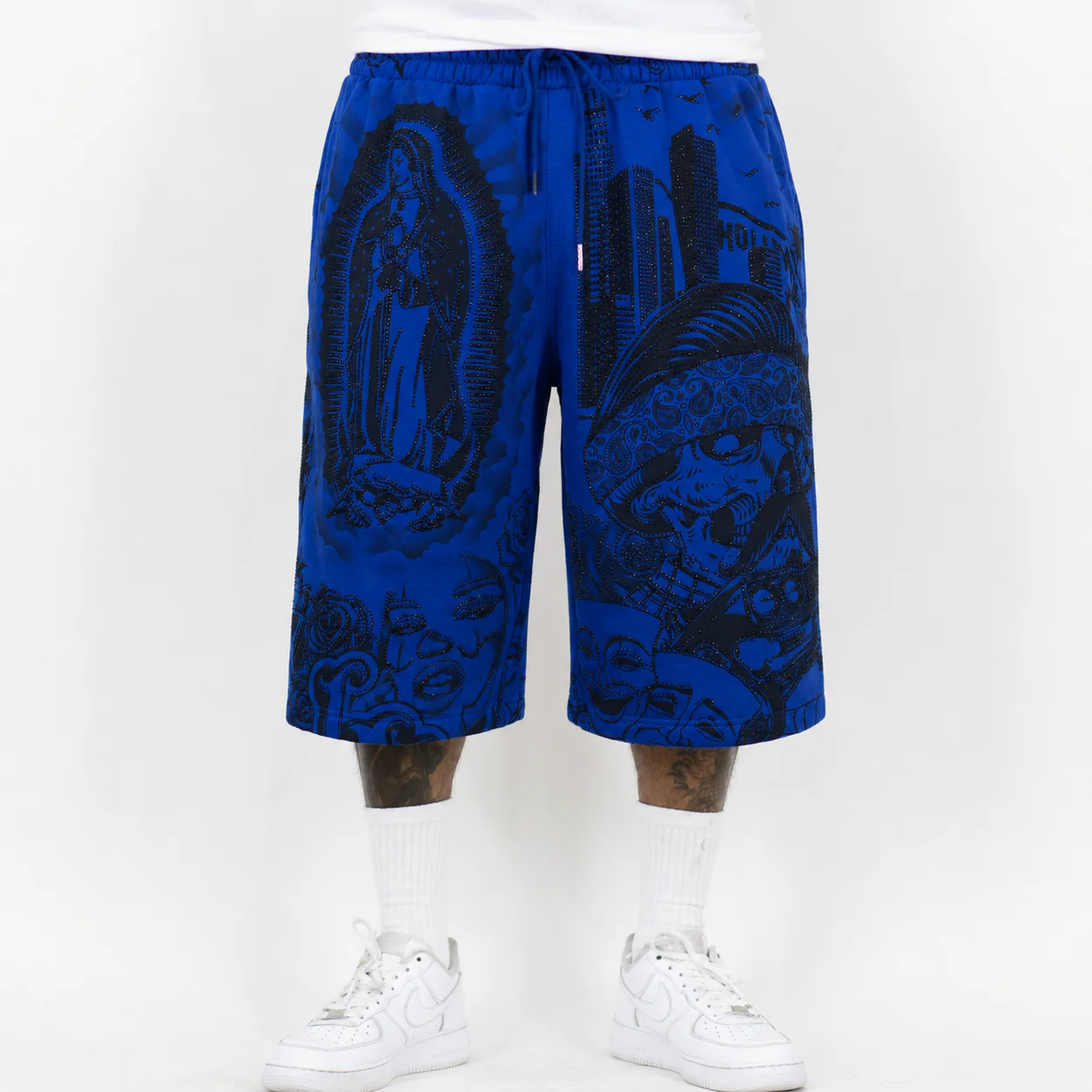 FB County Rhinestone Graffiti Baggy Fleece Shorts - Image 3