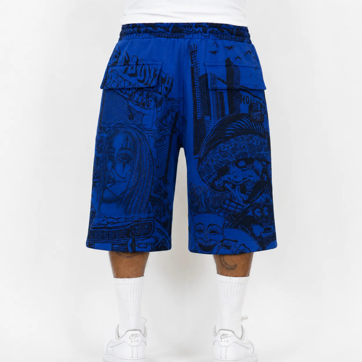 FB County Rhinestone Graffiti Baggy Fleece Shorts - Image 5